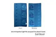 Set of 4 Imperfect Jacquard Terry Beach Towels Sail Boat