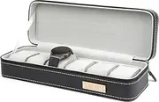 Homeater 6 Slot Watch Box Portable Travel Zipper Case Collector Storage Jewelry Storage Box(Black)