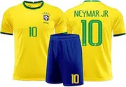 [Generic] 2022 World Cup Neymar JR. No.10 Soccer Jersey Set | Bra-ZIL Soccer Adults Youth Jersey Shirt Kit | 2022 Soccer World Cup Football Jersey| Football T-Shirt + Shorts