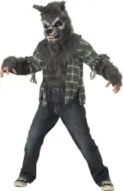 Howling At Moon Child Werewolf Costume Grey Scary Monster Halloween