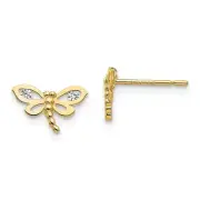 14K Yellow Gold CZ Dragonfly Stud Earrings Push Back Madi K Children's Jewelry