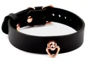 AURUM Deluxe Leather Ring Black & Rose Gold collar Col25RgTri
