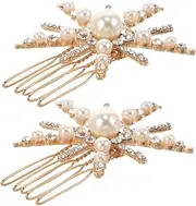 WEKADRIN Versatile Gold Sunflower Rhinestone Hair Clips Side Combs for Women Bridal Hair Accessory Set