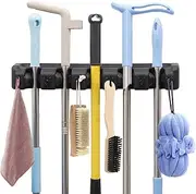 Yotsuba 5 Racks and 6 Hooks Mop and Broom Holder Wall Mount, Broom Hanger Storage Tool Organizer for Home, Kitchen, Garden, Laundry, Garage