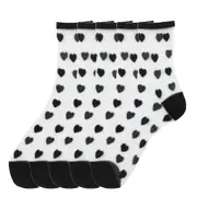 ANYSOX 5 Pairs Black Size 5-9 Heart Tull Glass Silk Design With Transparent Thin Mesh Color Full Nylon Sock Comfortable To Wear For Ladies