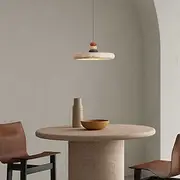 Wabi Sabi Natural Stone Pendant Light Round LED Yellow Cave Stone Pendant Light Nordic Wood Chandelier Kitchen Island, Japanese Style Yellow Travertine Ceiling