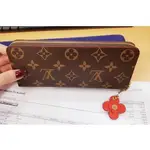 二手LOUIS VUITTON LV 字紋花朵吊飾內藍色ㄇ字拉鍊長夾皮夾 M63896 M62940