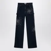 Dark Blue Workwear Jeans With Decorations