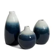 [Barnyard Designs] Ceramic Stoneware Vase Set, Farmhouse Ceramic Vases Home Decor, Neutral Home Decor for Shelves, Pottery Decorative Vases for Home Decor Farmhouse, Blue Ombre, Set of 3, 6.25"/4.5"/4"