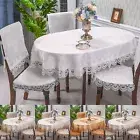 Vintage Embroidered Lace Floral Tablecloth Oval Dining Table Cloth Cover Doily