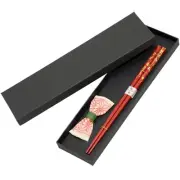 Wajima Urushi Lacquered Wooden Chopsticks & Rest Set in Gift Box: Red Sakura ...