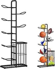 HITOUR Ball Storage Basketball Storage Ball Rack 7-Tier Sports Equipment Storage Organizer Ball Holder for Volleyball Football Badminton Garage