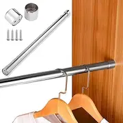 Wardrobe Rail Extendable Clothing Hanging Rail 56cm-100cm Stainless Steel Clothes Rod with End Sockets Screws Adjustable Closet Rail Pole Heavy Duty Telescopic Closet Rod for Closet Cupboard