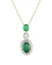 14K 0.08 ct. tw. Diamond & Emerald Necklace