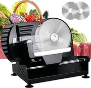ADVWIN Electric Meat Slicer, 7.5" Food Slicer with Removable Stainless Steel Blade & Food Carriage, 0-20mm Adjustable Thickness Upgraded Meat Slicer, Cheese Vegetables Fruit Bread Food Slicer