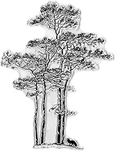 Tree Fox Background Clear Stamps for Card Making and Photo Album Decorations, Pine Trees Leaves Rubber Stamps Plants Animals Transparent Stamps Seal for DIY Scrapbooking