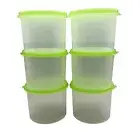 Vintage Tupperware Clear Containers 250 Green Lids NOS 2-1/2 Cups Set of 6