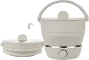 Foldable Electric Hot Pot Cooker, Mini Kettle Food Grade Silicone Cookerware Boiling Water Steamer Portable Travel Global Use-(Cream-Coloured)