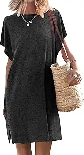 [Generic] Women's Cover Ups Short Sleeve T-Shirt Dress Casual Side Slit Loose Fit Knee Length Beach Mini Dresses