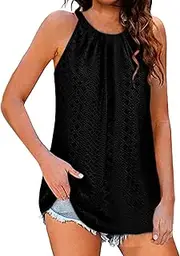 Women's Summer Sleeveless Tops Casual Pleated Eyelet Tank Top Pointelle Flowy Shirt Blouse Padded Top Sleeveless Tops Casual Pleated Eyelet Tank Top Pointelle Flowy Shirt Blouse Girl Size