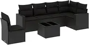 vidaXL Garden Sofa Set with Cushions - 7 Piece Modular Black Poly Rattan Outdoor Furniture for Patio, Terrace, Backyard - Durable, Easy to Clean, Weather-Resistant