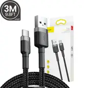 Baseus Cafule Fast Charge USB Data Charging Cable USB to Type-C 2A 3M-Deep Grey+Black