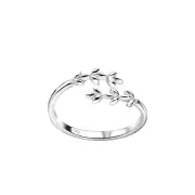 TJS 925 Sterling Silver Toe Ring Double Olive Branch Leaves Adjustable Jewellery