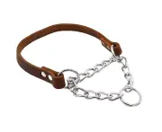 Collars for Dogs, Leather Training Dog Collar, Stainless Steel Chain Anti-Escape No Pull Dog Collar for Medium Large Dogs - brown