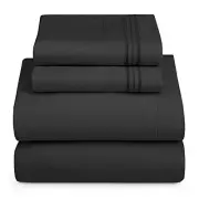Size Sheets - 4 Piece Bed Sheet Set, Hotel Luxury Double Brushed King Black