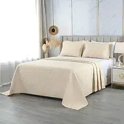 Oversized King Bedspreads 128x120 for Extra Large/Tall California King/King Bed Quilted Lightweight Coverlet Set 1 Quilt 2 Pillow Shams Beige
