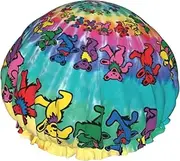 Dancing Thanksgiving Bear Print Various Activities Shower Cap Reusable Soft And Lightweight Bath Hair Cap Long Hair