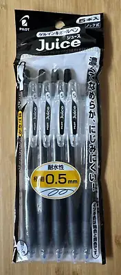 PILOT JUICE 0.5mm Retractable Roller Ball Pen Black Color Pack Of Five New Japan