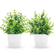 2 Pack Small Fake Plants Artificial Greenery Plants in Pots for Home White