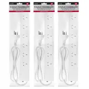 3x Power 6 Outlet Powerboard 1m Lead Extension Power Board Strip Cord/Socket WHT