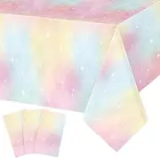 ACEmedia 3 Pieces Pastel Rainbow Tablecloths Birthday Party Decoration Rectangle Plastic Disposable Table Cover Waterproof Boho Rainbow Table Cloths Girls Baby Shower Unicorn Party Supplies
