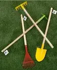 Kid's Garden Tool Set 4-Pcs Gardening Kit Long Wood Handles Shovel Rake and Hoe