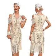 Retro Vintage Roaring 20s 1920s Flapper Dress Dress Masquerade The Great Gatsby Wedding Guest Sequins Tassel Fringe Women's Masquerade Wedding Wedding Guest Pa