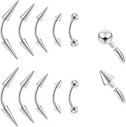 [ZS] 10Pcs 16G/18G Spike Eyebrow Piercing Jewellry, Internal Thread Curved Barbell Vertical Labret Lip Rings, Spike Tragus Helix Earrings Rook Nose Bridge Rings