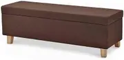 Rectangular Storage Bench Footrest,Cotton Linen Upholstered Sofa Chair Stool Foot Stool for Living Room,Storage Chest Footrest Padded Seat with Solid Wood Legs Shoes (Color:Blue,Size (Brown 80X40X42c