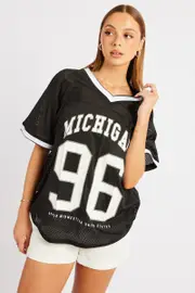Black Sports Tee Short Sleeve - Size XS, Women's Graphic Tee