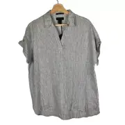 Rachel Rachel Roy Blue & White Pinstripe Popover Linen Short Sleeve Top S