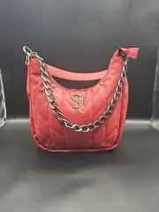 NEW! STEVE MADDEN Red Quilted Faux Leather Strap/Chain Option Zip Shoulder Bag