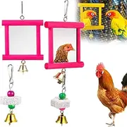 2Pcs Chicken Swing Mirror, Coop Enrichment Mirror Pecking Toy | Safe Multi Functional Roosters Hens Entertainment for Garden Farm Outdoor Space (Red)