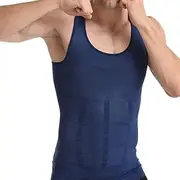 Tight Compression Shirts for Mens, Ultra Thin Scoop Neck Baselayer Sports Sleeveless Shapewear Top for Slimming