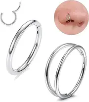 [LAURITAMI] 2pcs Nose Rings Hoop Stainless Steel Cartilage Helix Earrings Hoop 20G Hinged Piercing Rings Septum Tragus Segment Ring Clicker, Diameter 8mm or 10mm Silver-Gold