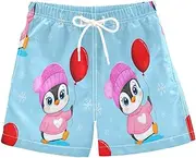 [RPLIFE] Kids Swim Trunks for Boys, Anti Chafe Swim Trunks Boys 2 T, Cute Penguin Light Blue