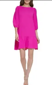 NWT DKNY Womens Ballon Sleeve Mini Shift Dress Size 10 Pink