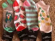 Ladies No Show Ankle Socks Shoe Size 5-10 4 Pair Sloth Watermelon Pineapple