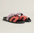 New Hermes Chypre Sandals H Satin Crepe Rose Pêche / Violet Pétale Size 38