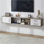tv Stand Unit Living Room TV Shelves,Wall-Mounted Floating TV Stand Entertainment Media Console Center Large Storage Cabinet for Home Office Living Room Furniture(White+Gray,150 * 24 * 28cm)